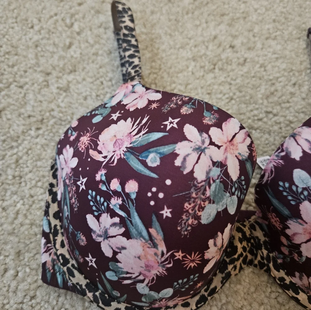 Victoria's Secret Lined Demi Bra Purple Floral Leopard Print Size 32DD